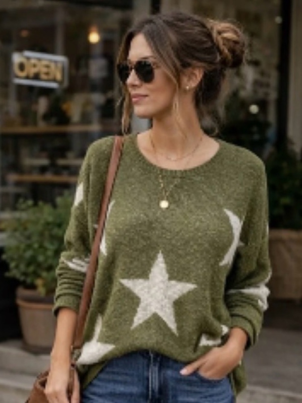 Easel Oversized Star Knit Pullover Sweater